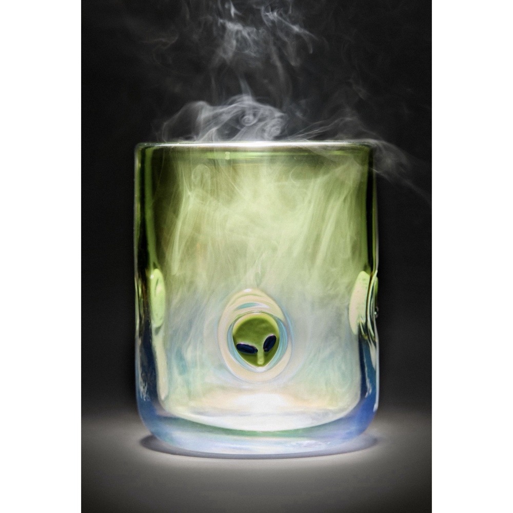NEW Anthropologie Mystic Halloween Icon Juice Glass Alien Iridescent Green